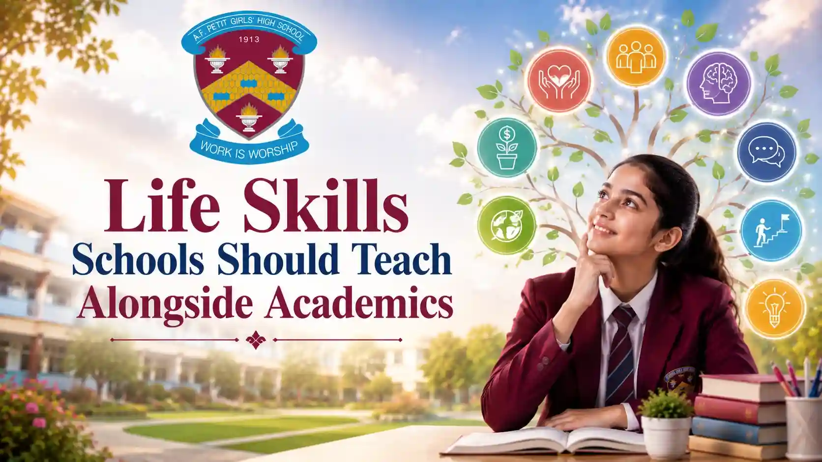 School Girl thinking about the life skills